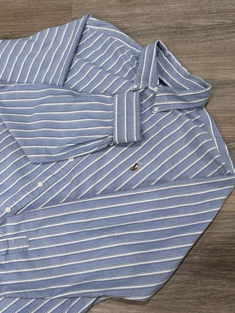 Polo Ralph Lauren Mens XL Shirt Classic Fit Blue White Striped Oxford Button Dow